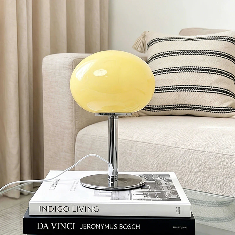lampe table moderne blanc translucide ovale pied chromé minimaliste flux lumineux 60 249touches interrupteur