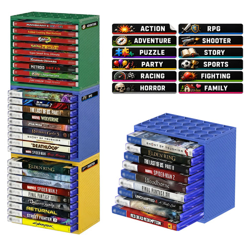 support rangement rack hexagonal moderne couleur vert bleu jaune étui cartes jeu stickers classification