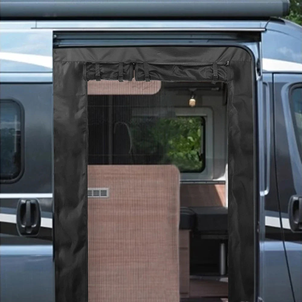 rideau moustiquaire porte coulissante camping car noir maille fine opacité moderne clips fixation
