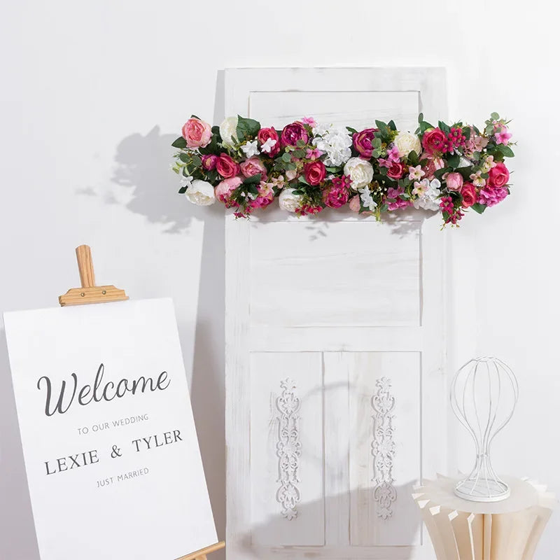 guirlande florale artificielle fleurs roses feuilles vertes décoration intérieure classique 100x28cm anniversaire mariage