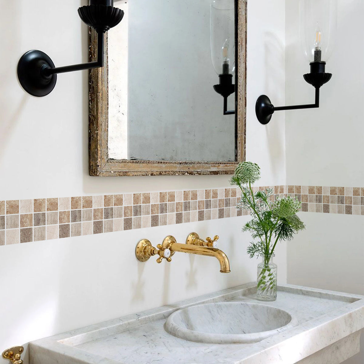 autocollants muraux carreaux mosaïque bleu gris beige modernes adhésifs salle bains cuisine plinthe décoration