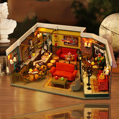 Maquette serre-livres en bois assemblé avec éclairage LED