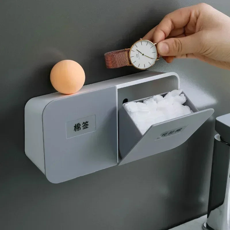 rangement mural boîte compartiments blanc rose moderne adhésif salle bain coton tiges porte monnaie