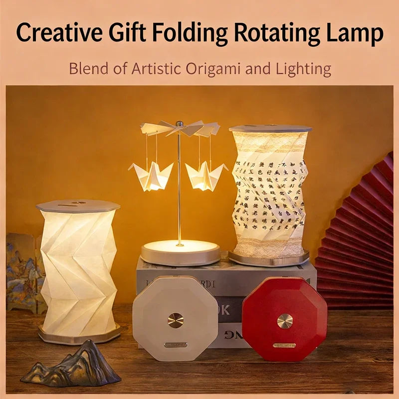 lampe pliable rotative blanc origami minimaliste base octogonale veilleuse ambiance recharge usb tactile