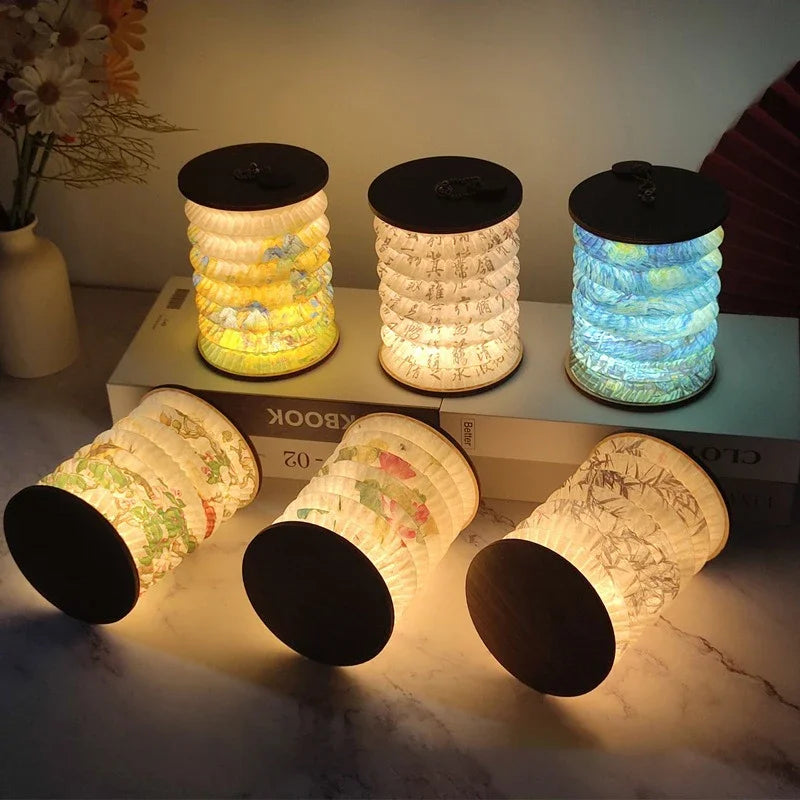 lampe poser multicolore imprimé floral moderne chaîne bois led rechargeable chambre étude