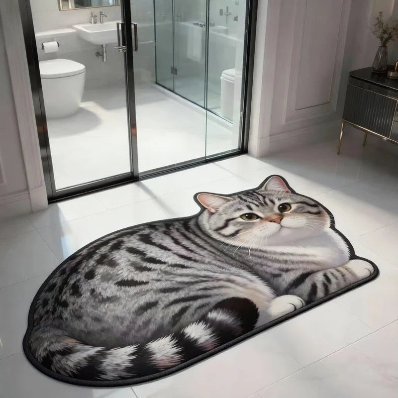tapis bain forme chat doux moelleux antidérapant absorbant séchage rapide décoration maison gris blanc