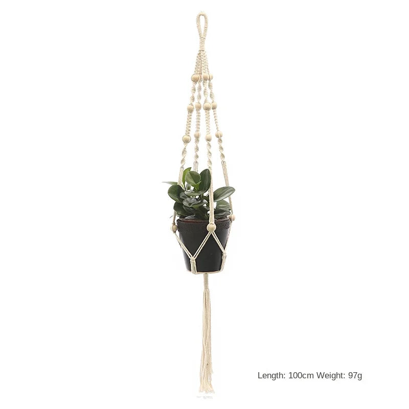 support plante suspendue macramé blanc artisanal anneaux métalliques pot inclusion 90cm 105cm 155cm