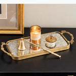 présentoir bijoux miroir doré plateaux cosmétiques assiettes rectangulaires ovales motifs floraux
