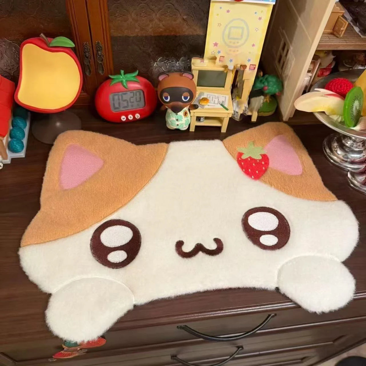 tapis chat kawaii blanc orange rose réutilisable polyester coton dimensions 28x38cm étudiant maison fête