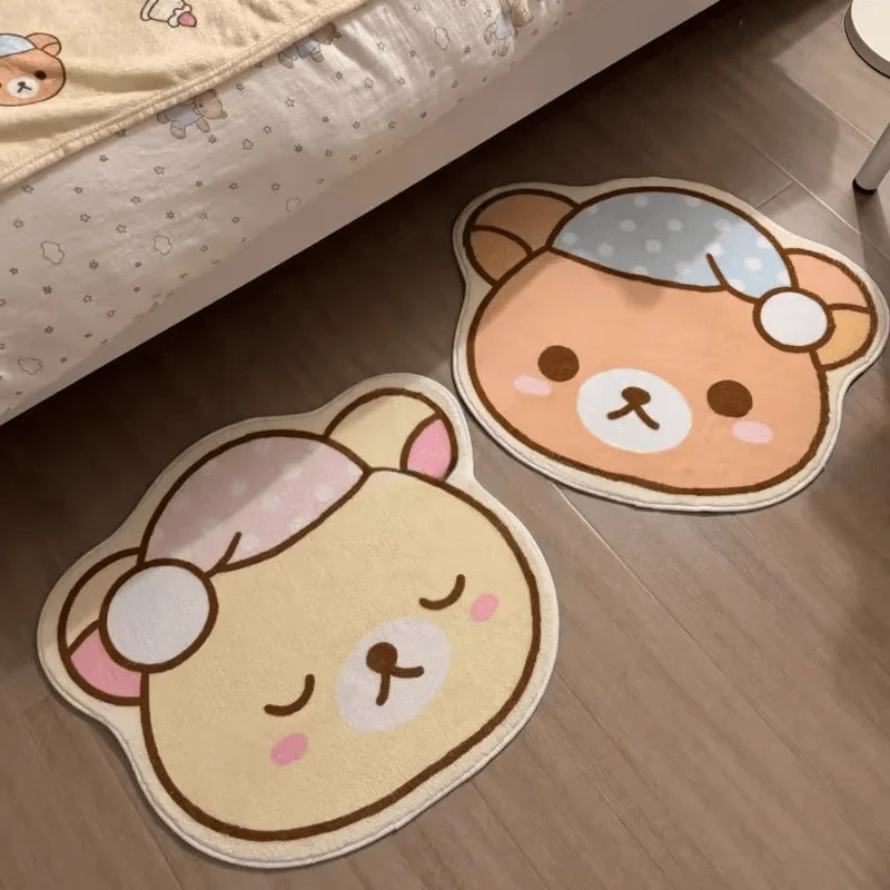 tapis dessin animé ours doux beige marron bleu rose antidérapant polyester usage multiple chambre