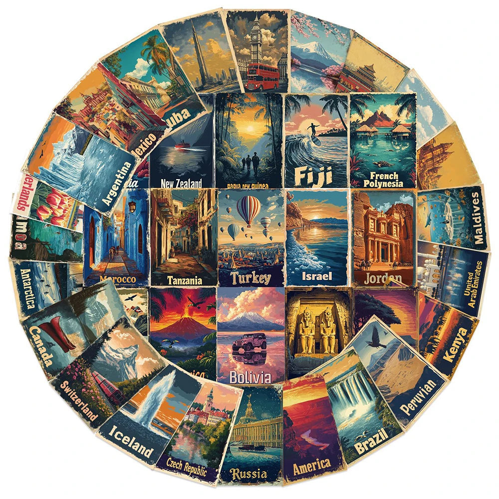 cartes postales vintage paysages monuments nature coucher soleil animaux multicolores collection décoration diys stickers