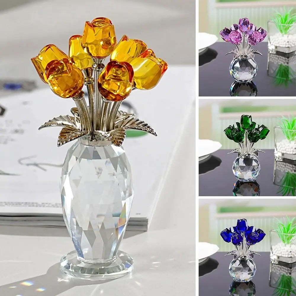 bouquet fleurs artificielles cristal rouge jaune rose bleu vert violet blanc moderne transparent