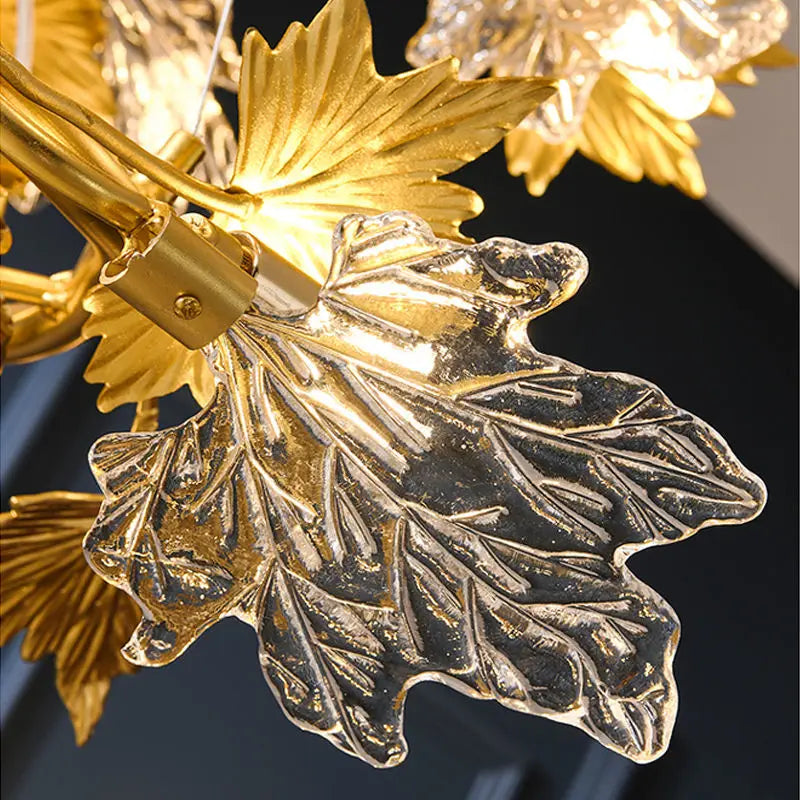 lustre moderne cristal feuilles d'érable organique suspension câbles chambre salon