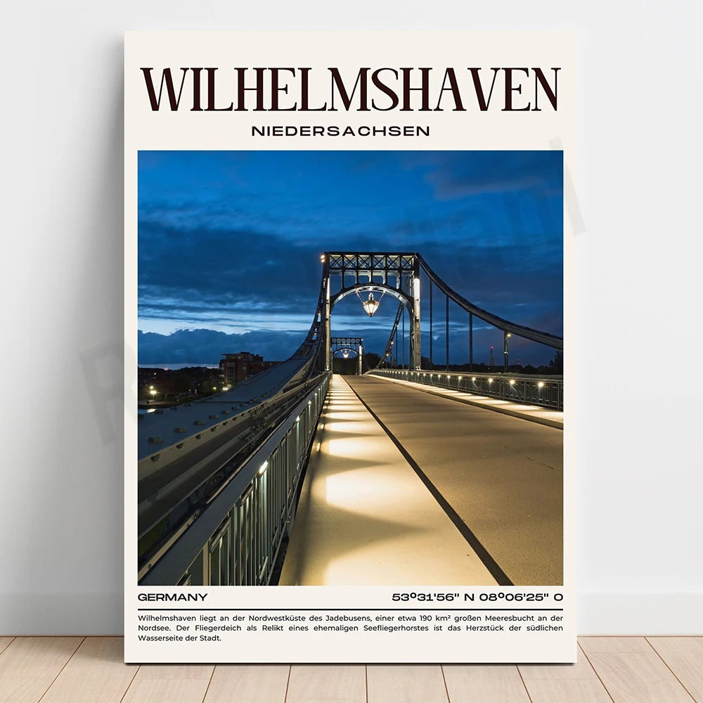 Le pont éclairé de Wilhelmshaven, au bord de la mer du Nord, est un bel exemple d'architecture dans cette ville d'Allemagne.