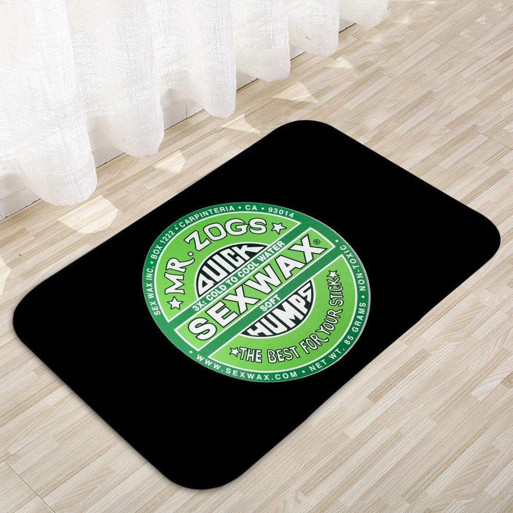 tapis moderne graphique logo mr zogs sex wax noir orange bleu rose vert