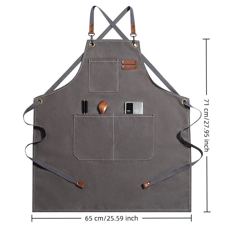 tablier cuisine gris toile épaisse poche avant classique écoureuse mains