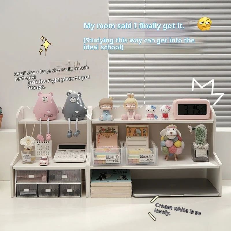 rangements kawaii blanc rose gris vert tiroirs transparents figurines décoratives minimaliste