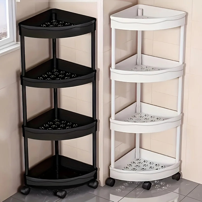 étagère angle pliable noir blanc moderne niveaux multifonctionnelle salle bain cuisine cosmétiques roulettes pratiques