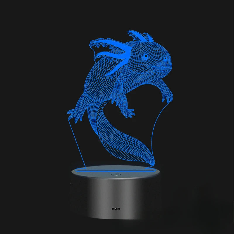 lampe led 3d axolotl change couleur télécommande rose bleu rouge vert