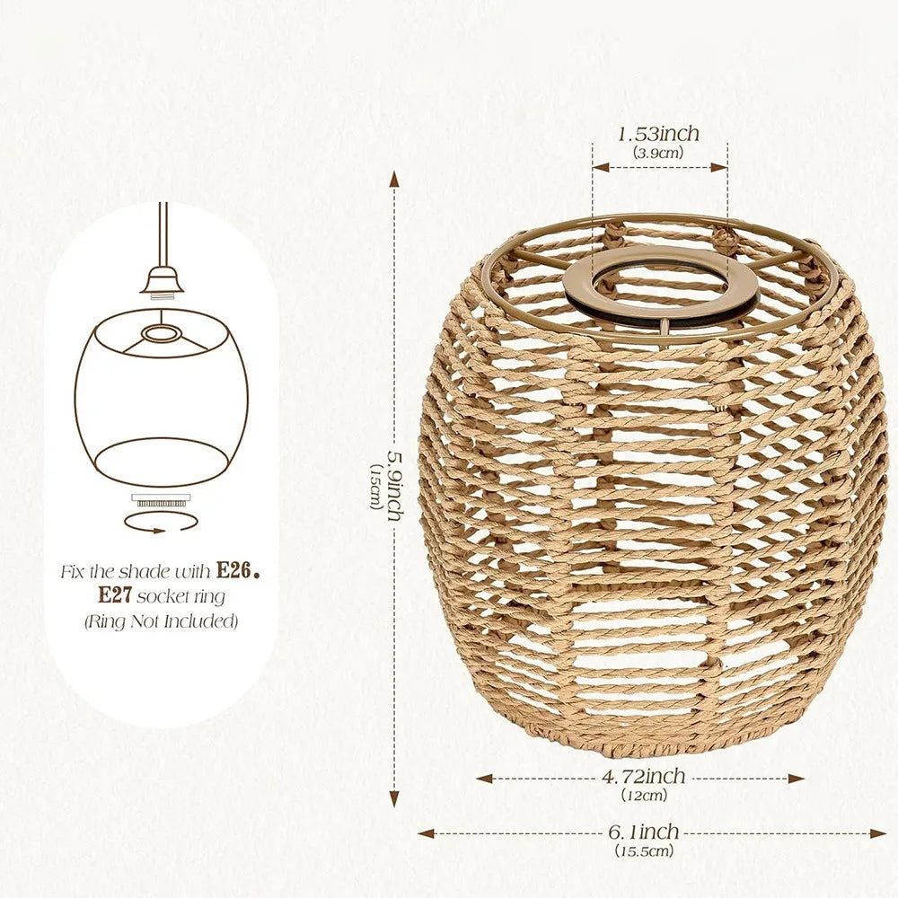 abat jour tressé boho naturel beige luminaire suspendu vintage opalescent