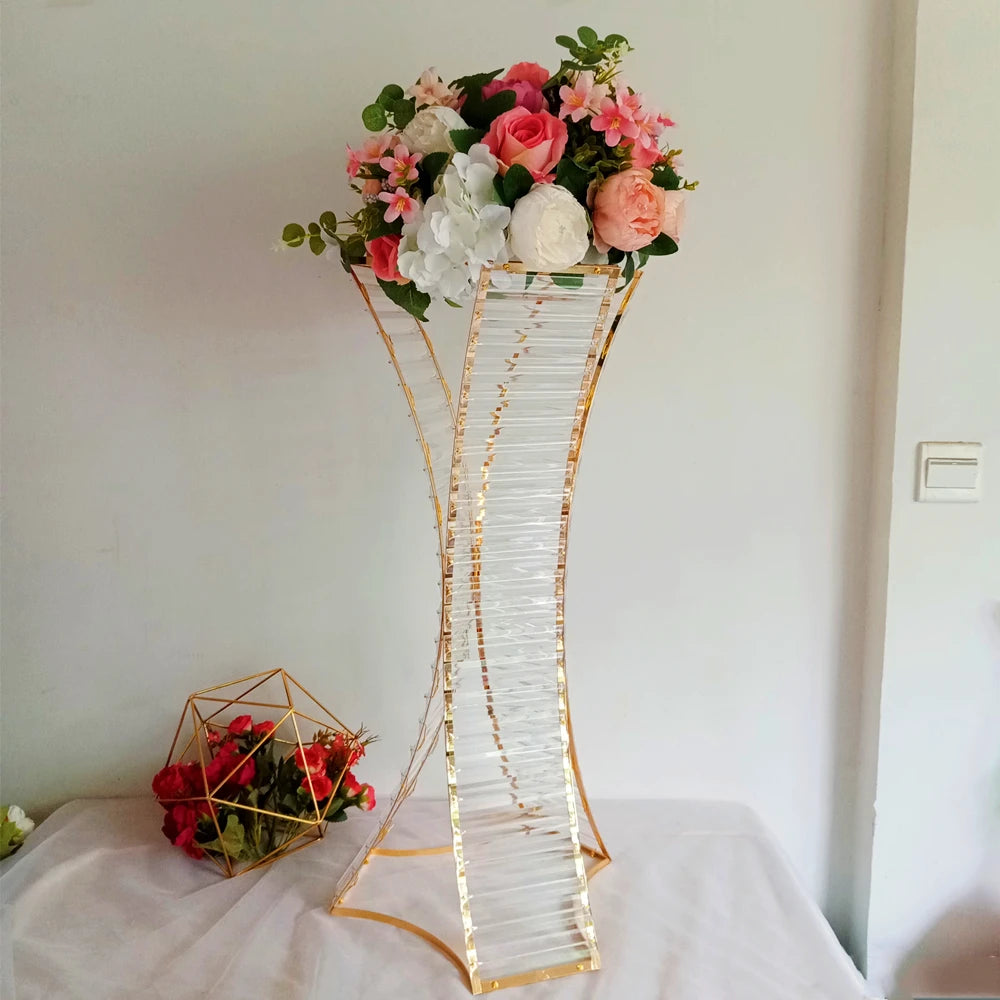 support floral transparent finition dorée rayures horizontales moderne élégant vase table