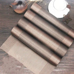 chemin table pvc moderne gris marron beige motif géométrique tissé semi transparent maison