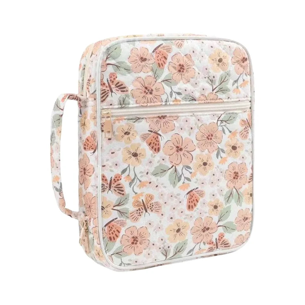 sac main réutilisable coton fleurs moderne poignée détachable blanc rose vert jaune bleu élégant