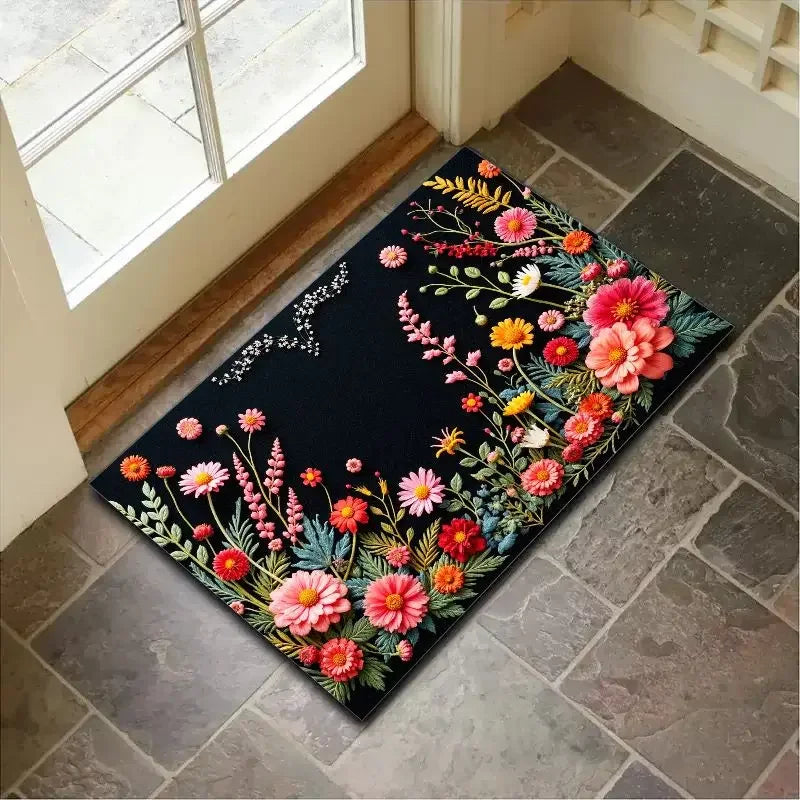 tapis sol intérieur extérieur motif fleurs colorées moderne antidérapant polyester décoration maison salon