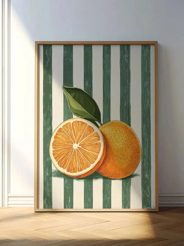 tableau moderne orange feuille toile rectangulaire minimaliste mural chic illustration verte chambre blanc decoration