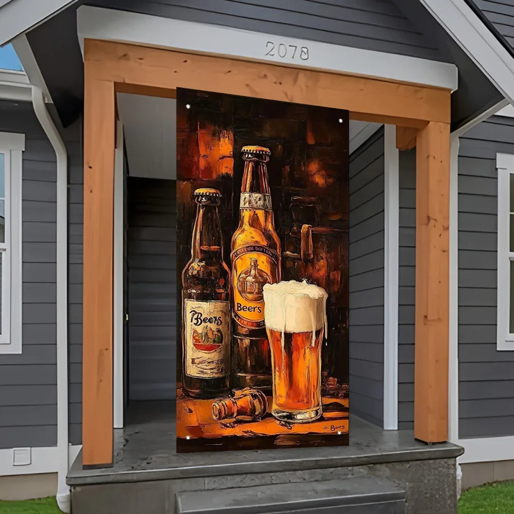 décoration porte bannière bière bouteilles verre ancien pub texturé vintage