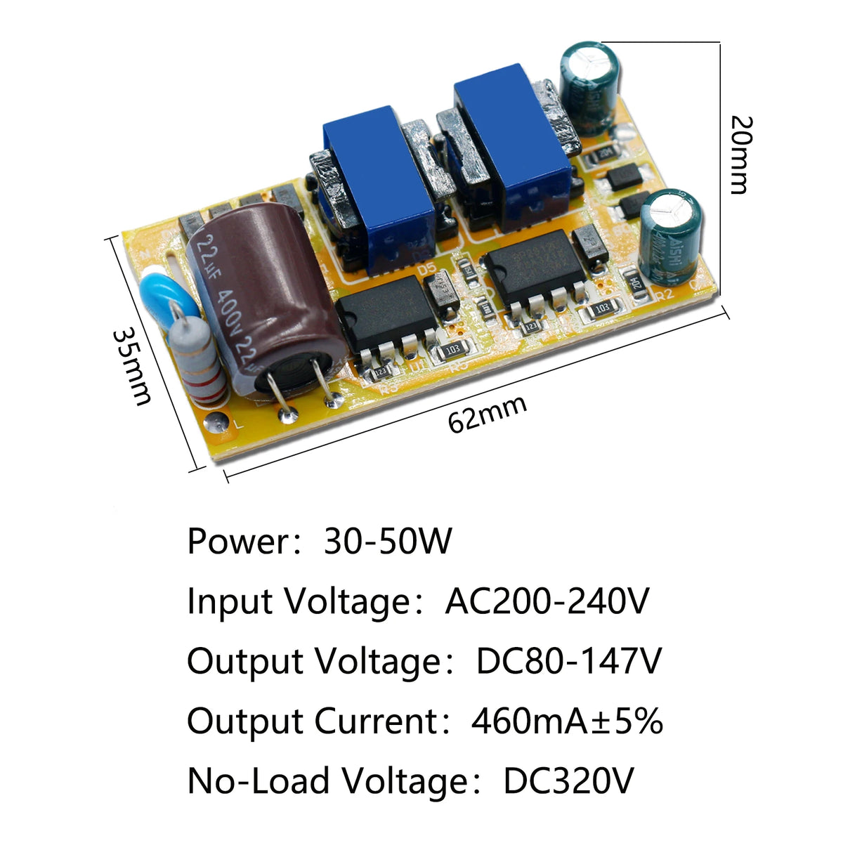 transformateur led alimentation 30w 50w 60w 80w jaune circuits imprimés condensateurs diodes résistances