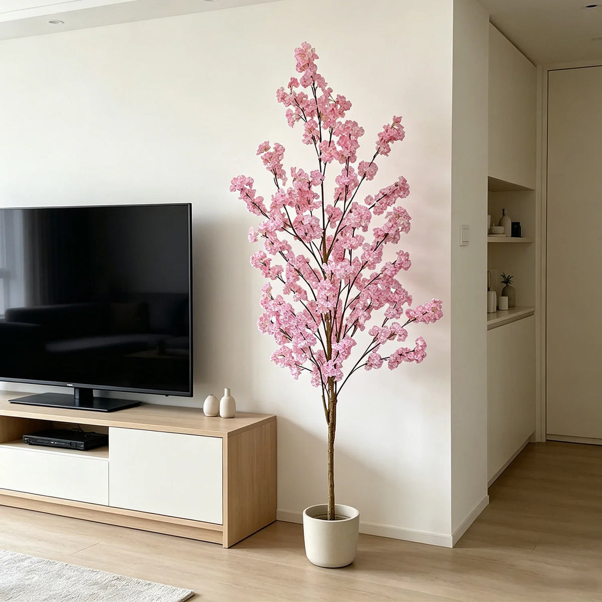 arbre artificiel fleurs cerisier rose clair moderne décoration intérieure mariage salon