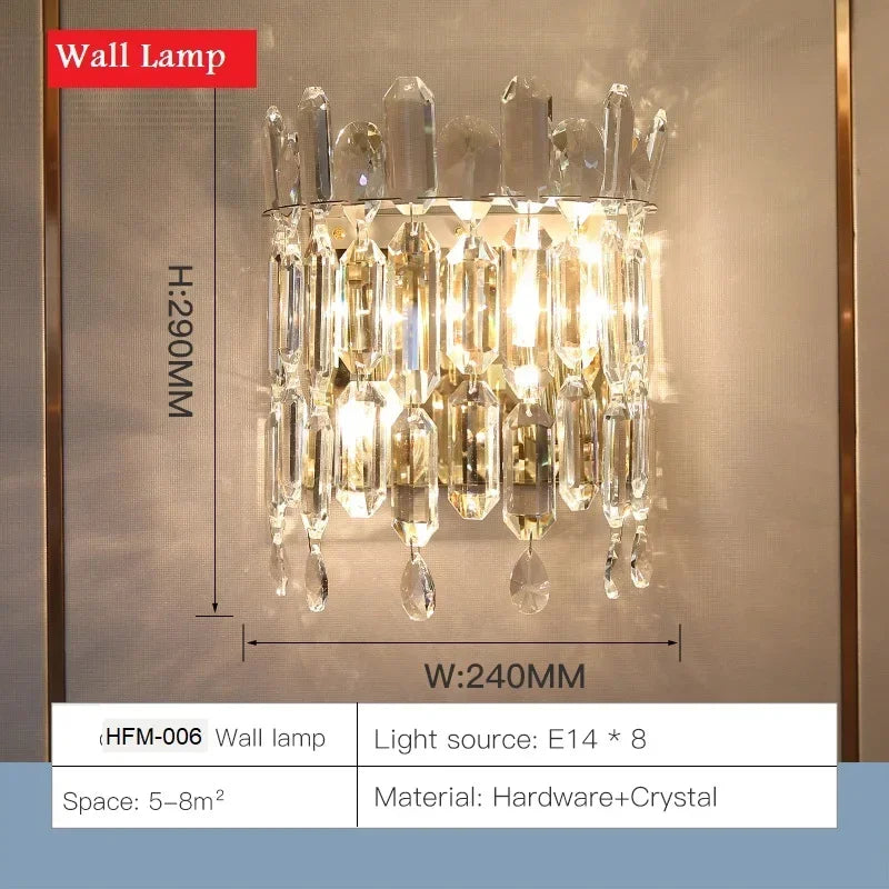 lustre moderne élégant cristal transparent doré salon chambre restaurant