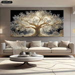 toile d'art contemporaine arbre doré lumière salon chambre vertical sans cadre