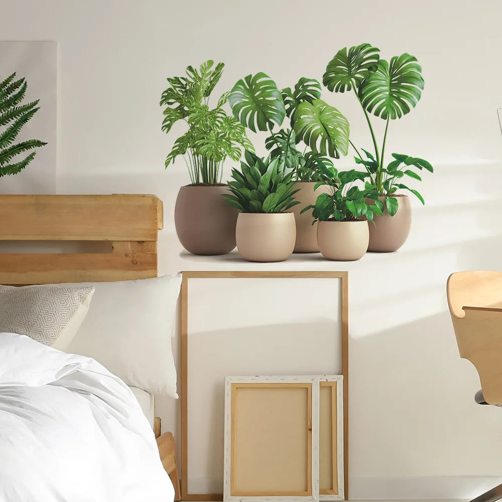 sticker mural plantes pots décoration intérieure moderne adhésif résistant eau chambre salon