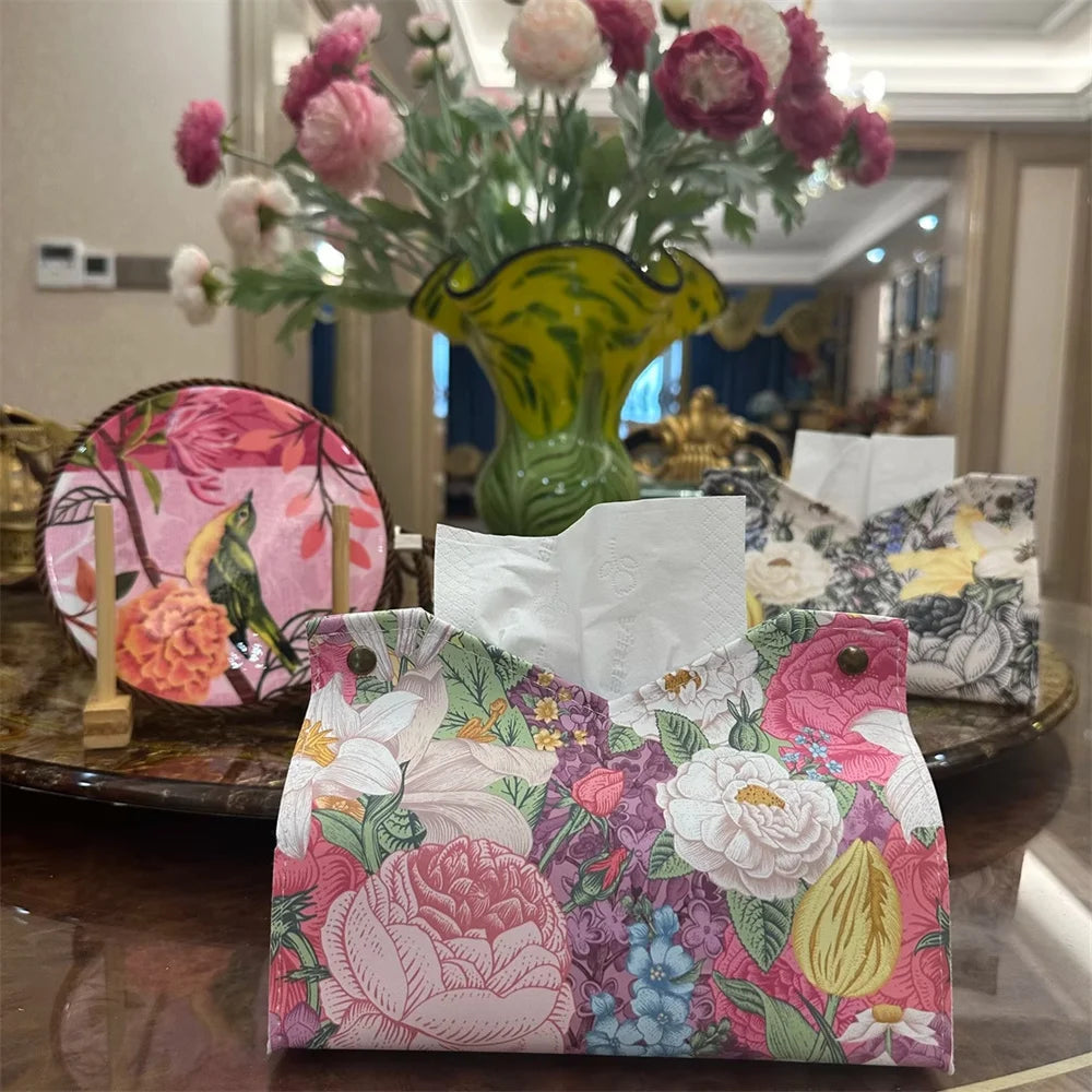 boîte mouchoirs moderne fleurs décorative rose blanche bleue verte jaune