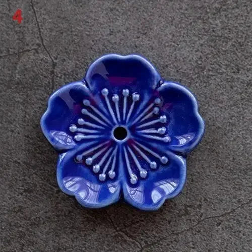 support bâtonnets encens fleurs stylisées artisanal rose bleu vert jaune blanc