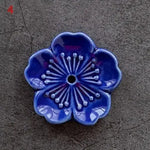 support bâtonnets encens fleurs stylisées artisanal rose bleu vert jaune blanc