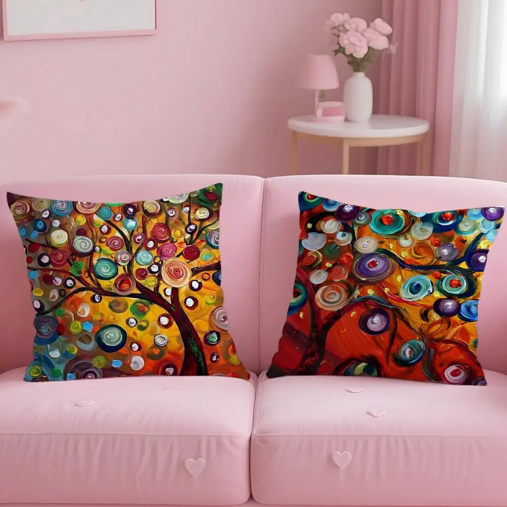 housse coussin multicolore arbre abstrait moderne polyester 45x45cm zip invisible facile laver canapé lit