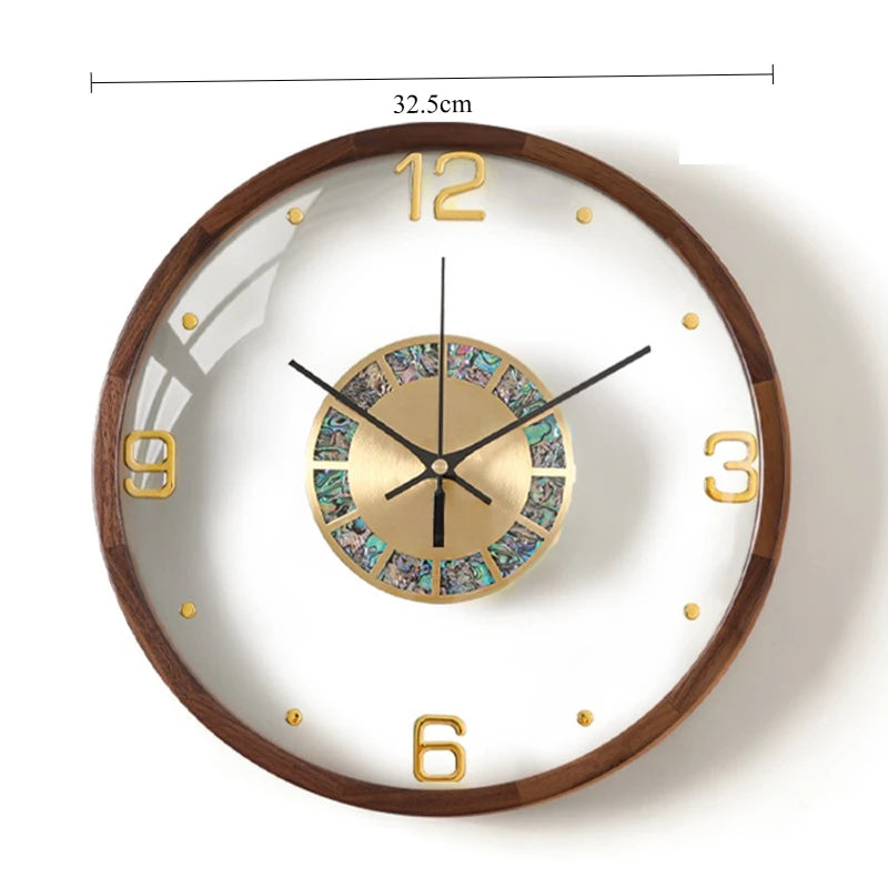 horloge murale moderne élégante face unique bois chiffres dorés aiguilles secondes quartz batterie