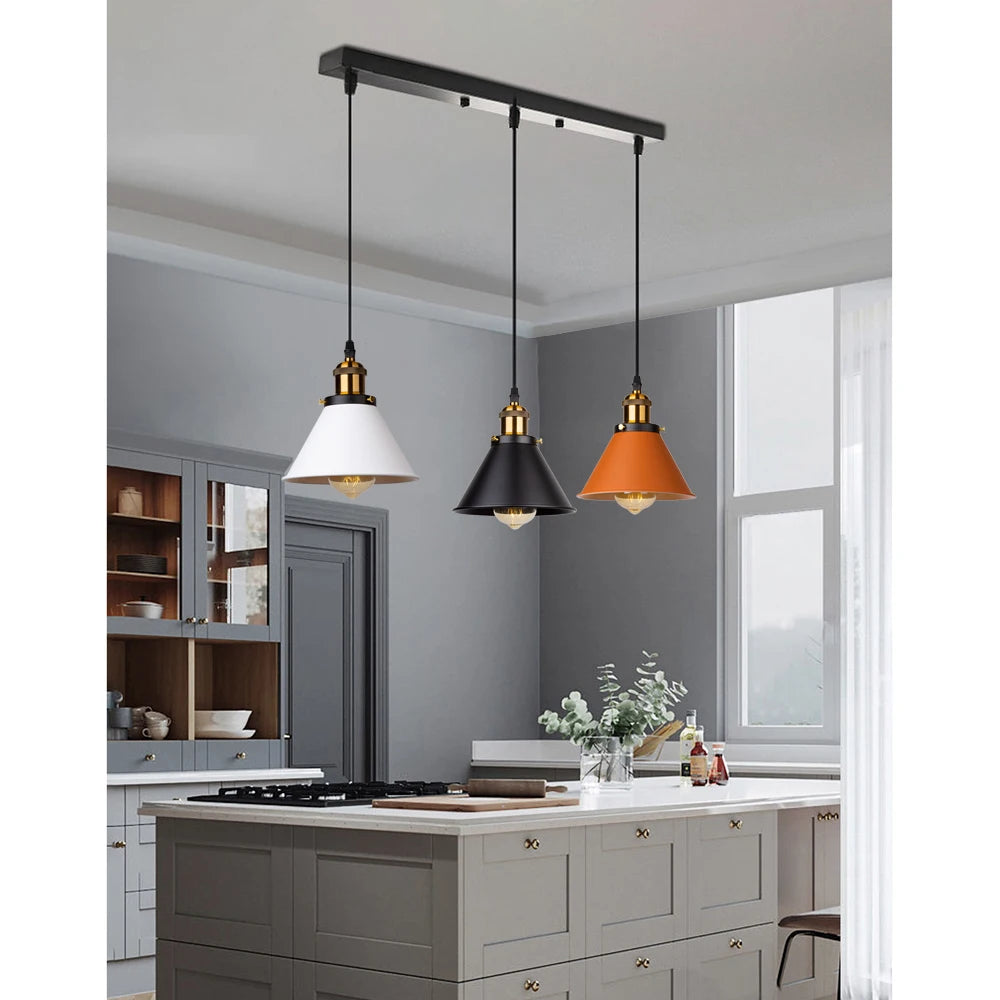 lumière suspendue industrielle conique noire blanche orange éclairage moderne chambre salon