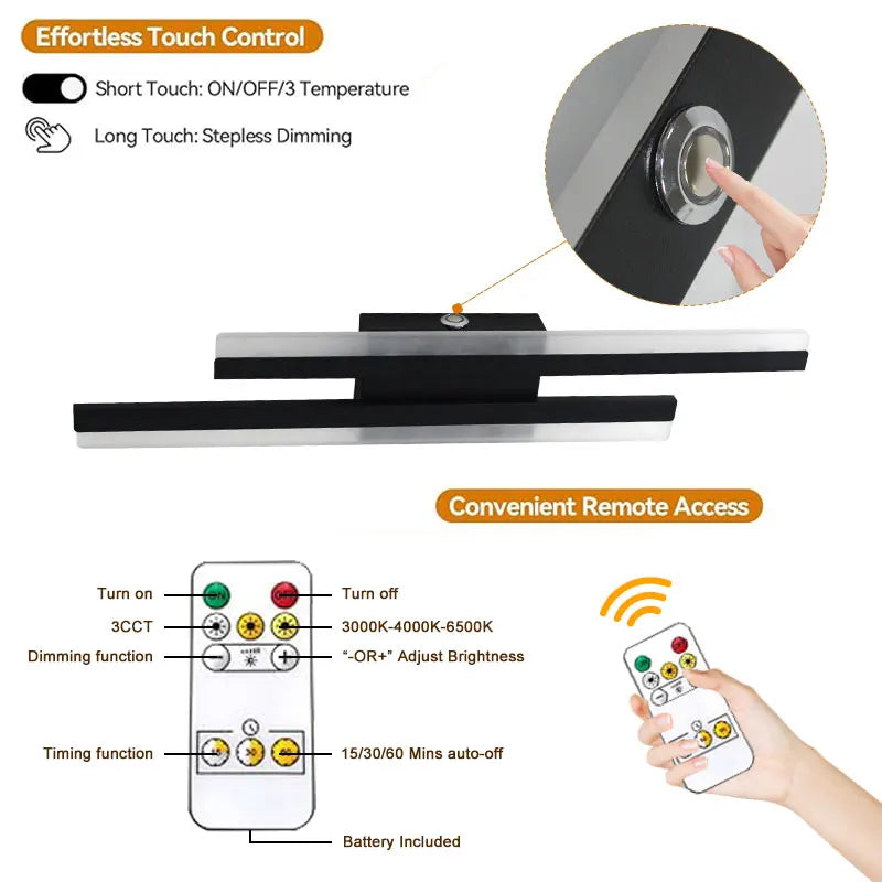 applique murale led rechargeable 5200 mAh noir blanc usb minimaliste contemporaine chambre cuisine étude