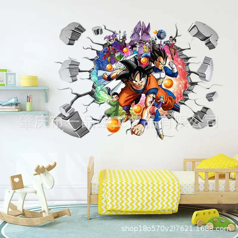 sticker mural dragon ball multicolore personnages 3d adhésif decoration chambre salon