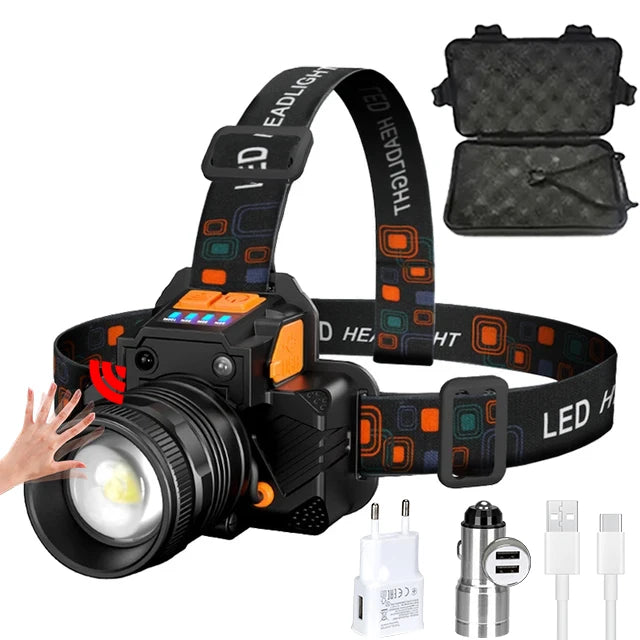 lampe torche noire orange ajustable rechargeable usb sensor mouvement induction switch moderne fonctionnelle