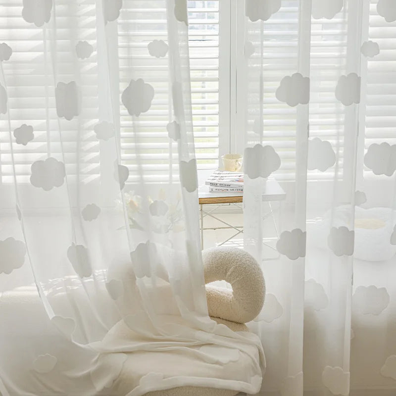 rideau tulle nuages blancs imprimés moderne transparent chambre enfant maisonhôtelcafébureau polyester