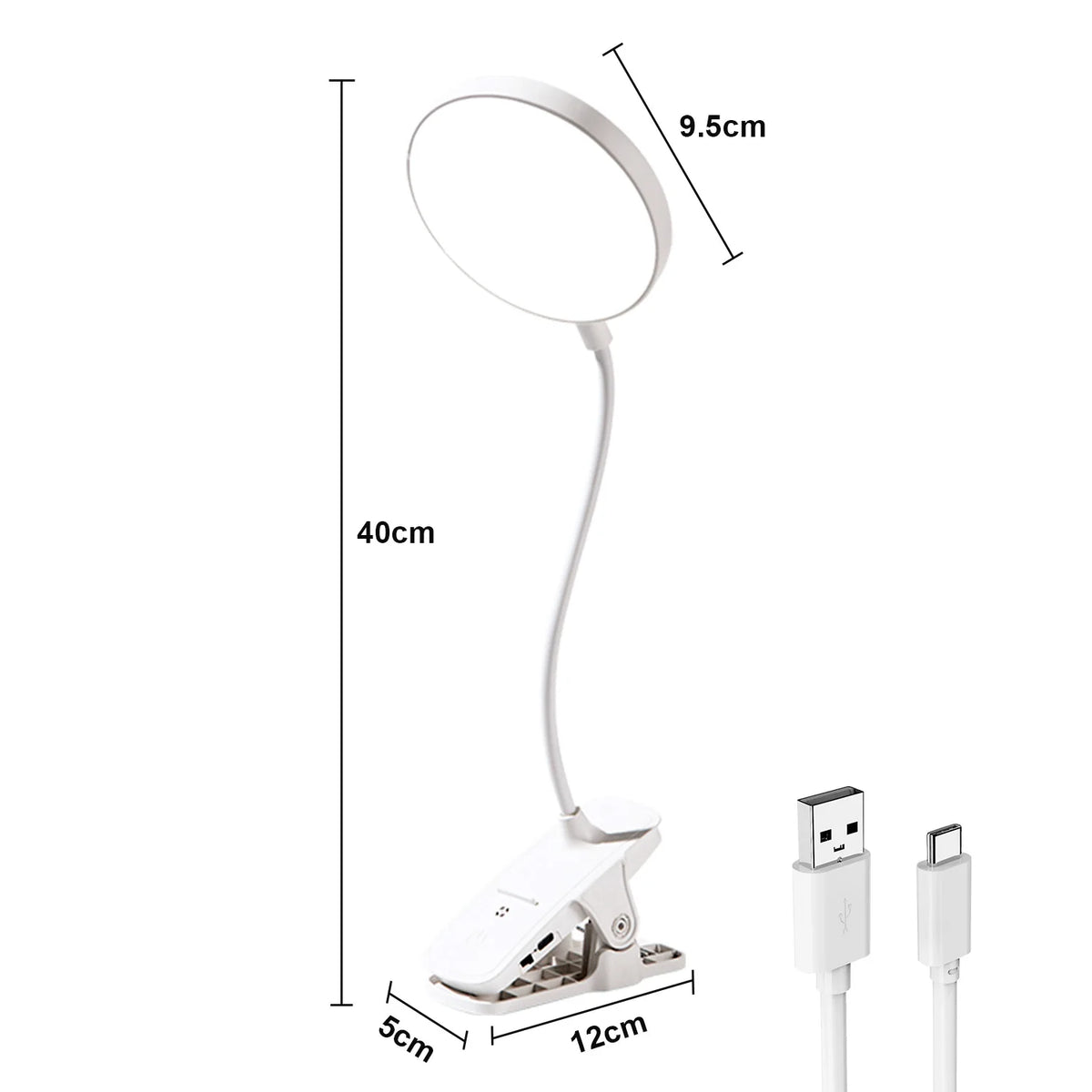 lampe pince rechargeable usb blanc minimaliste tactile interrupteur led réglable