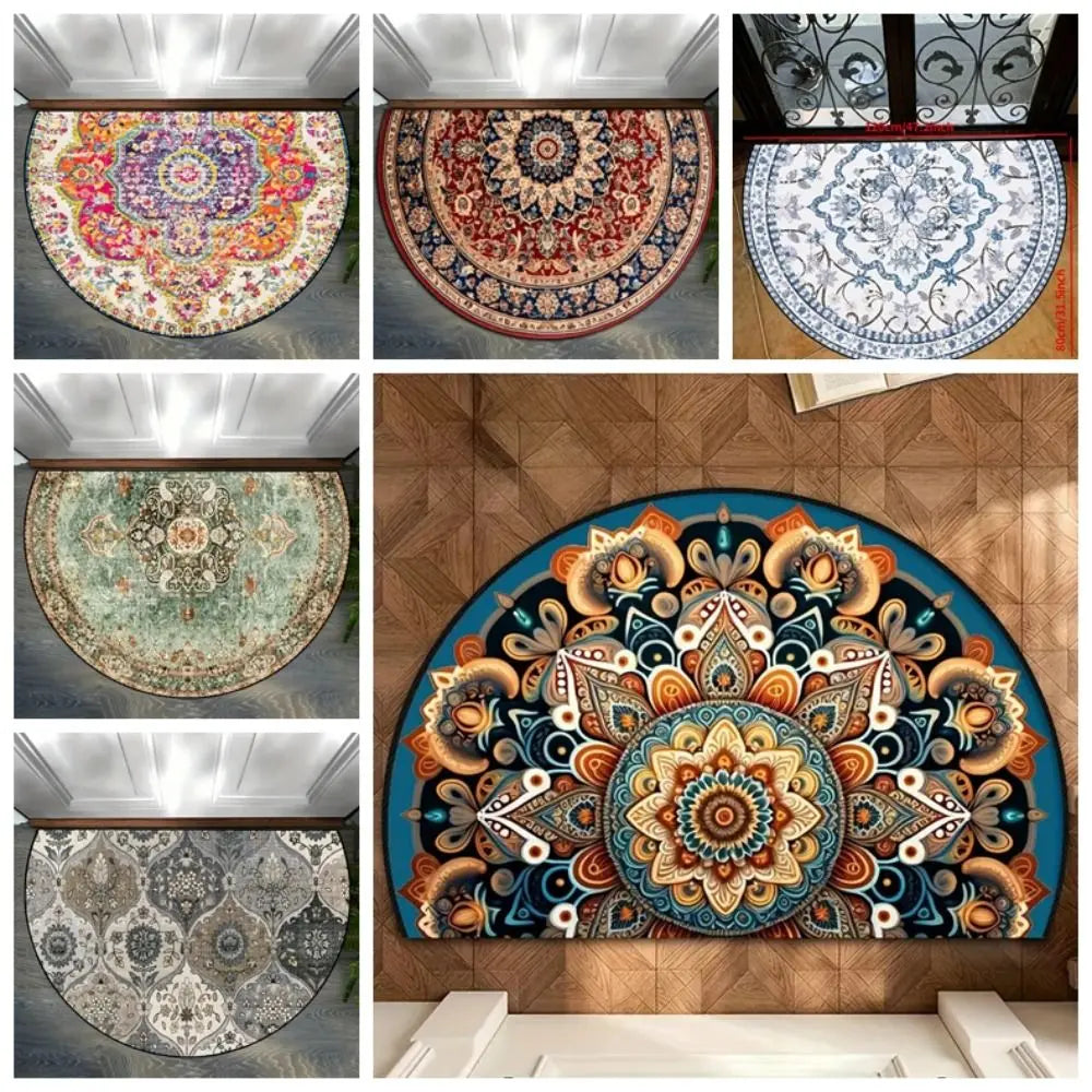 tapis bienvenue demi rond motif floral oriental antidérapant lavableintérieur extérieur