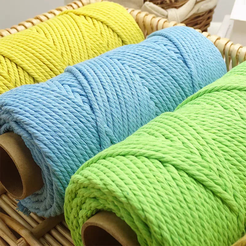 corde macramé coton 100m 3mm texturée artisanale verte rose jaune bleu clair craft deco