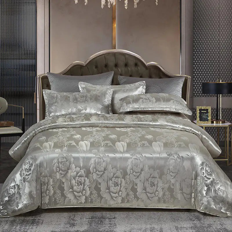 ensemble literie luxueux gris motifs floraux couverture taies d'oreiller polyester qualité adulte