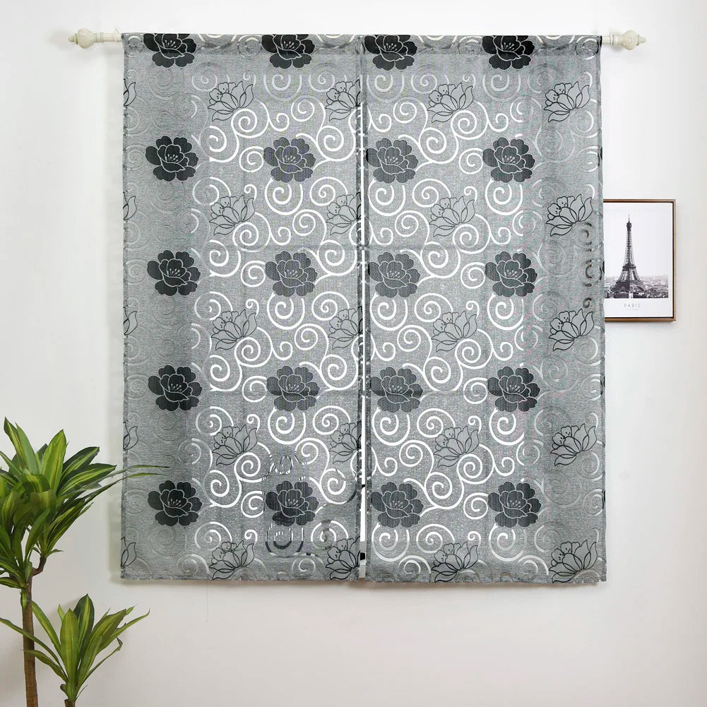 rideau moderne fleur gris rose blanc transparent 100 polyester chambre salon